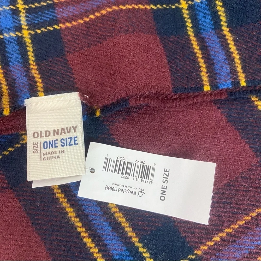 Old Navy Burgundy Plaid Scarf 12.5” x 65”
